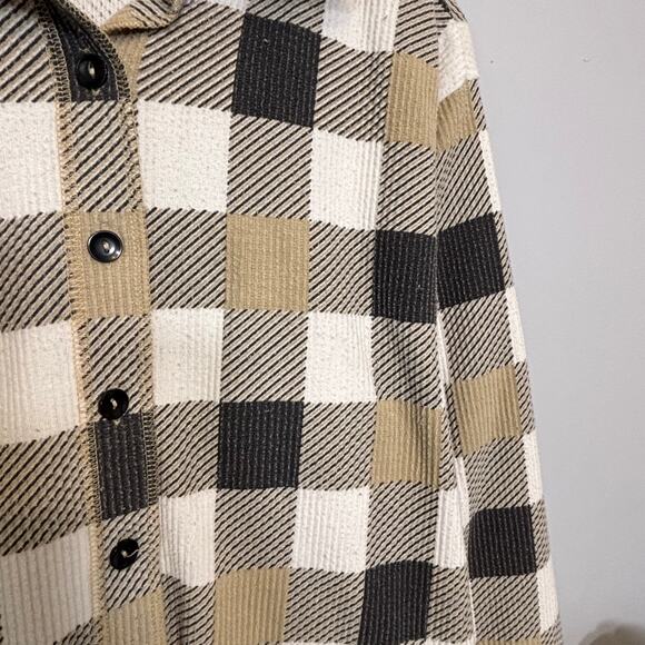 Classic Elements Woman Plaid Flannel Button Shirt Neutral Check 1X Soft Autumn - Picture 9 of 9